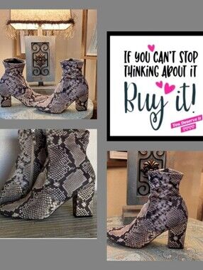 Steve Madden Gray Snake-Print Block Heel Ankle Bootie. Good Condition Size 8.5